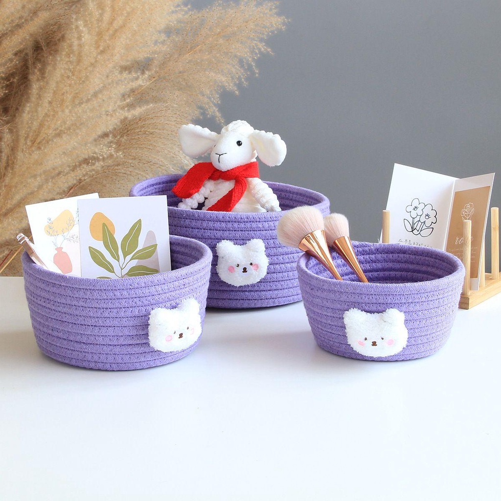 Giỏ Đựng Đồ Chơi Hình Tròn Bằng Dây Cotton In Họa Tiết Động Vật Cỡ S / M / L Xinh Xắn Trang Trí Nhà Cửa