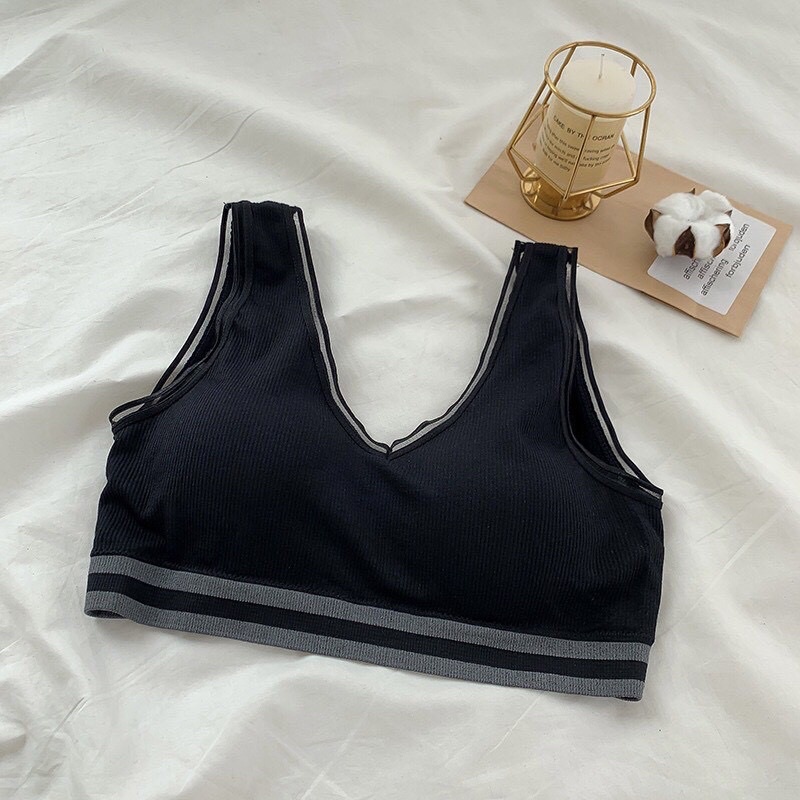 Áo Ngực nữ . Áo Bra chất cotton gân tăm siêu đẹp . Áo bra ba lỗ bản dây to cổ chữ V phối viền siêu đẹp