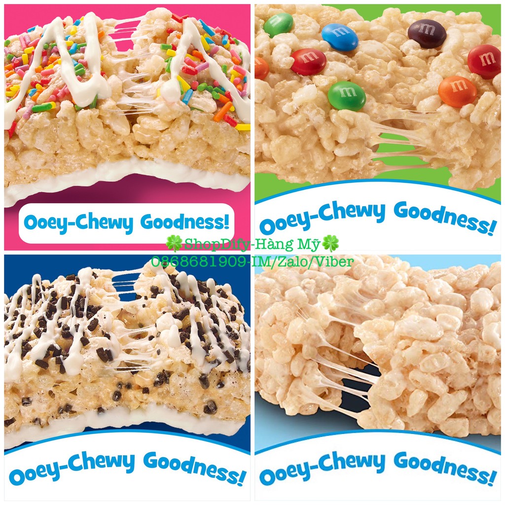 {Mới} Bánh cốm gạo giòn Kellogg's Rice Krispies Treats Crispy Marshmallow - Homestyle, Chocolate, M&amp;M, Cookies, Original