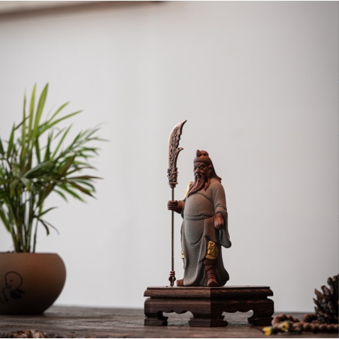 Tượng Quan Công , Quan Vũ, Quan Vân Trường cỡ nhỏ gốm tử sa trang trí tiểu cảnh phối lũa bonsai- Tượng để bàn