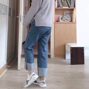 [Bigsize 30-35] Quần Suông Rộng Trơn Lật Lai, Lưng Cao, Không Giãn - Đậm / Nhạt