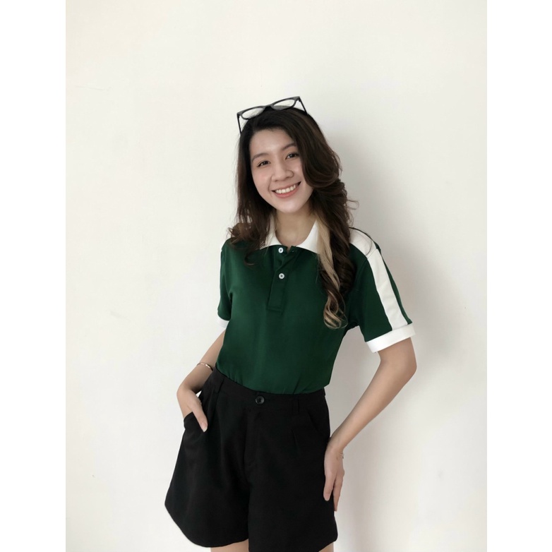 Áo Thun Nữ Cổ Bẻ Chất Cotton Trơn Mềm Mát Phối Sọc Tay Form Chuẩn Mặc Đẹp Tôn Dáng [NEW UNISEX]