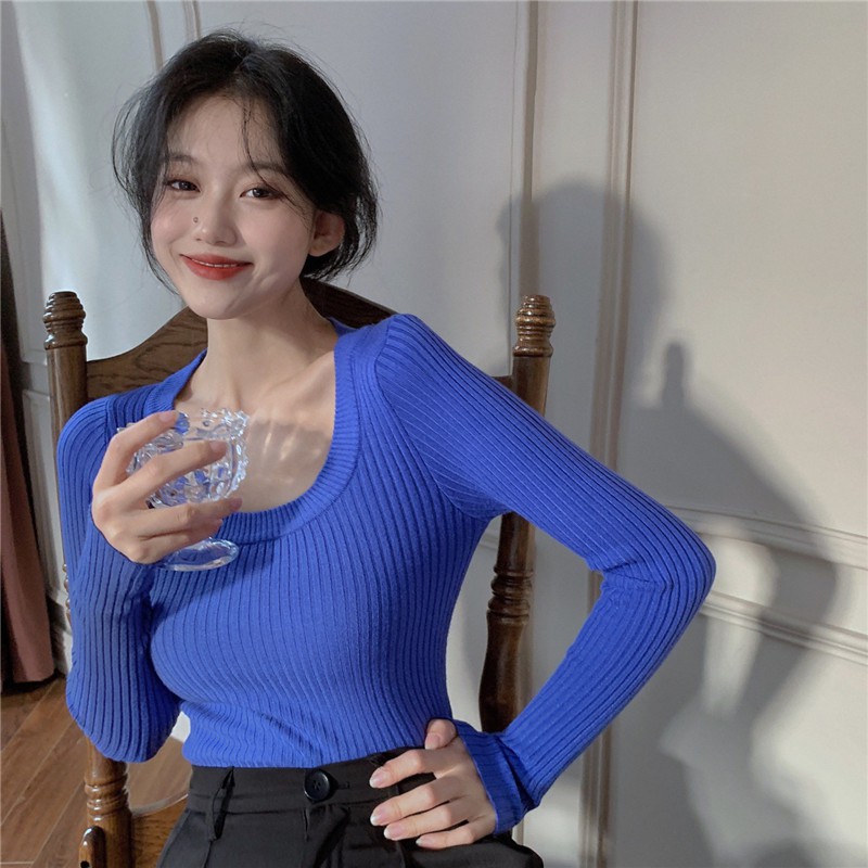 Áo Dệt Kim Màu Sắc Đơn Giản Phong Cách Retro Cho Nữ