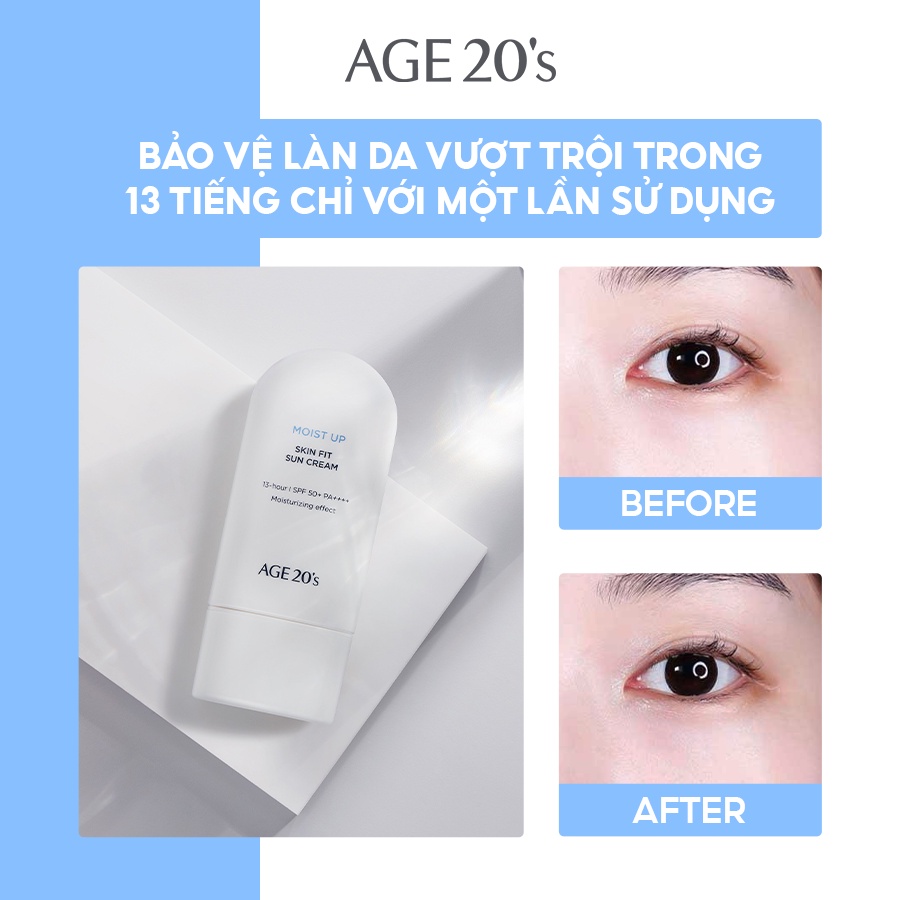 Kem Chống Nắng 13h - 3 Màng Lọc - Không Mùi - Không Nâng Tone Dưỡng Ẩm Lâu Trôi AGE 20’s Mois Up Skin Fit Sun Cream 60ml