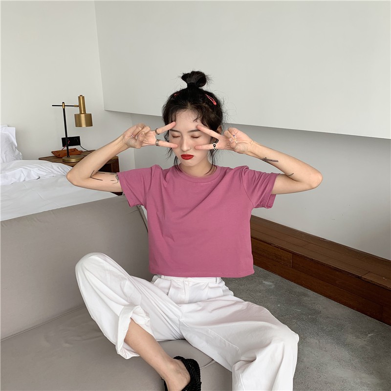 Áo Thun Tay Ngắn Màu Trơn Thời Trang Dành Cho Nữ | BigBuy360 - bigbuy360.vn