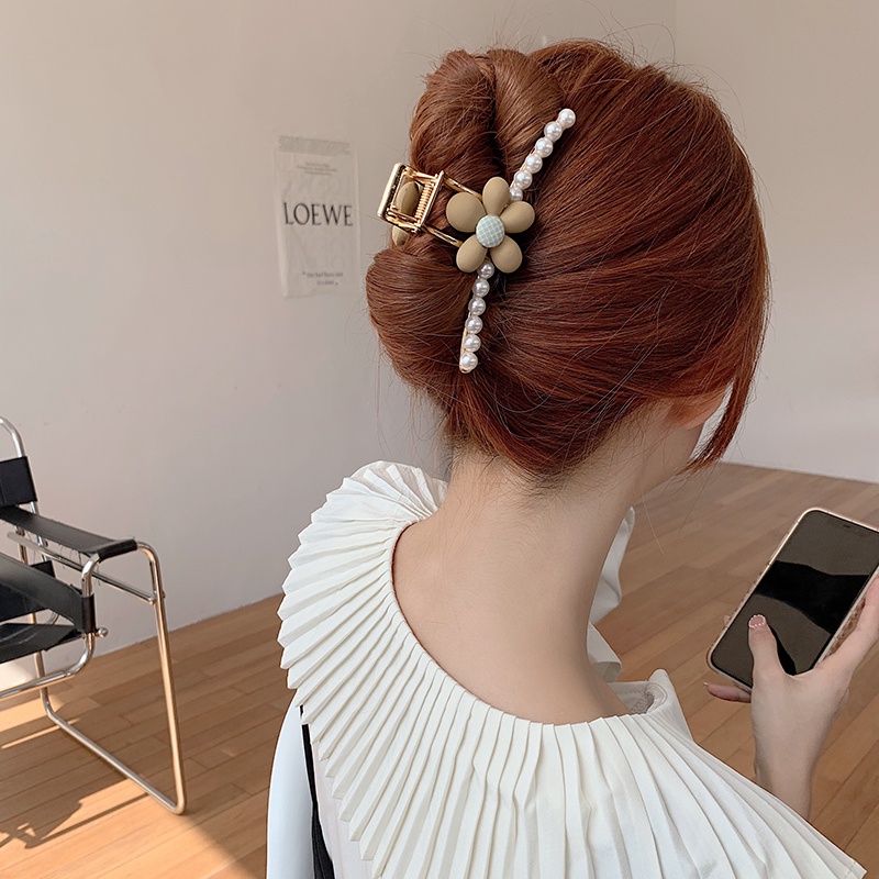 Kẹp tóc kim loại hình hoa đính ngọc trai giả thời trang cho nữ