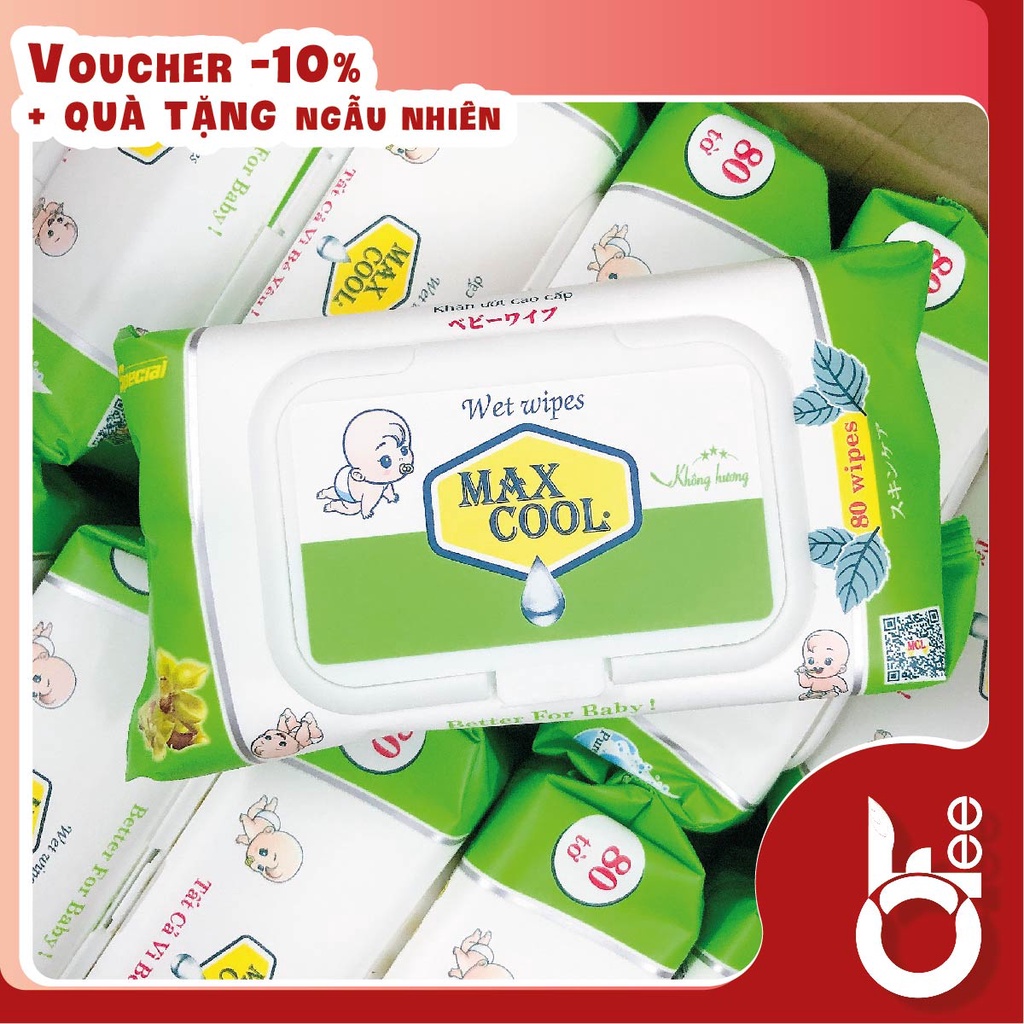 Khăn giấy ướt không mùi mini cho bé Max Cool 80 tờ an toàn kháng khuẩn / OFee