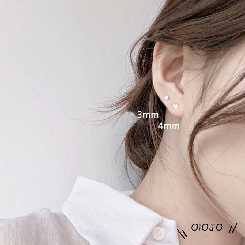 Khuyên tai thép không gỉ đính đá zircon nhân tạo phong cách Hàn Quốc thời trang