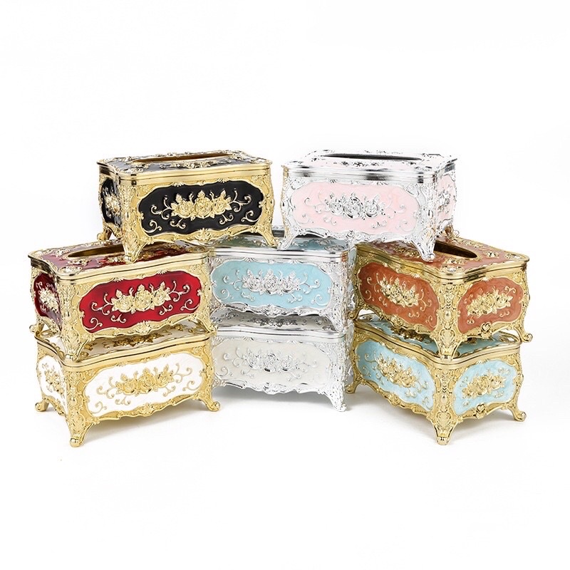 Hộp Khăn Giấy Bằng Nhựa Hộp Đựng Giấy Ăn phong cách hoàng gia size 18cm T239