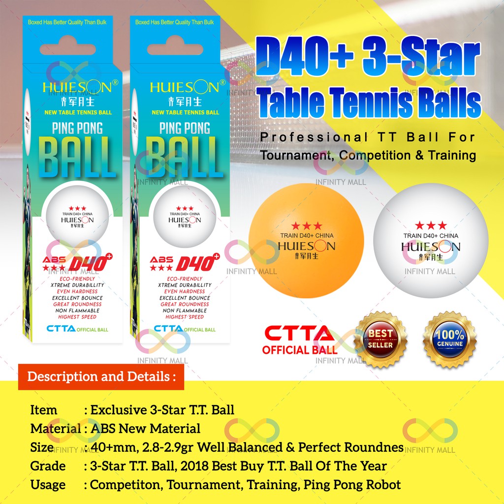 Quả Bóng Bàn Huieson D40 + 3 Star Abs 3 Quả Bóng Pingpong Kèm Hộp Đựng