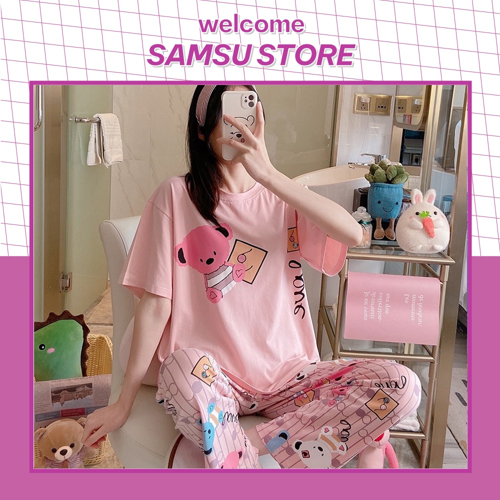 Đồ bộ thu đông nữ mặc nhà, đồ ngủ nữ tay lỡ quần dài cotton cao cấp form rộng bigsize SAMSU MT10