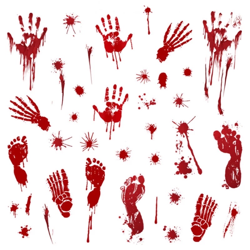 Bộ dán Sticker Halloween hình bàn chân bàn tay màu đỏ trang trí chủ đề lễ hội ma