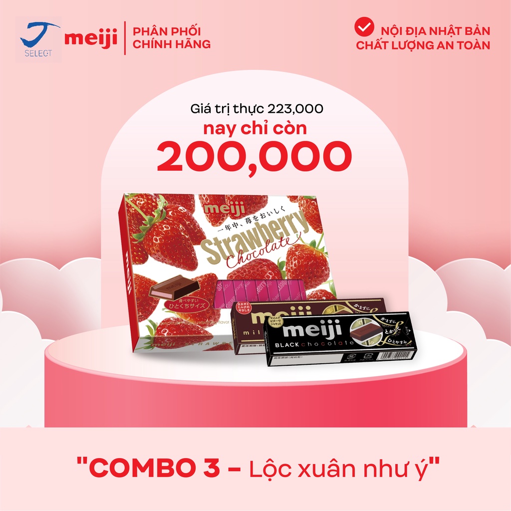 Combo Meiji 3 (Chocolate Dâu Meiji 120g/26 Thỏi, Chocolate Sữa Meiji 41g/10 Thỏi, Chocolate Đen Meiji 41g/10 Thỏi)