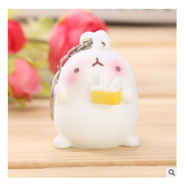 Móc Khóa cute Silicone Thỏ Mochi - Khóa Trắng