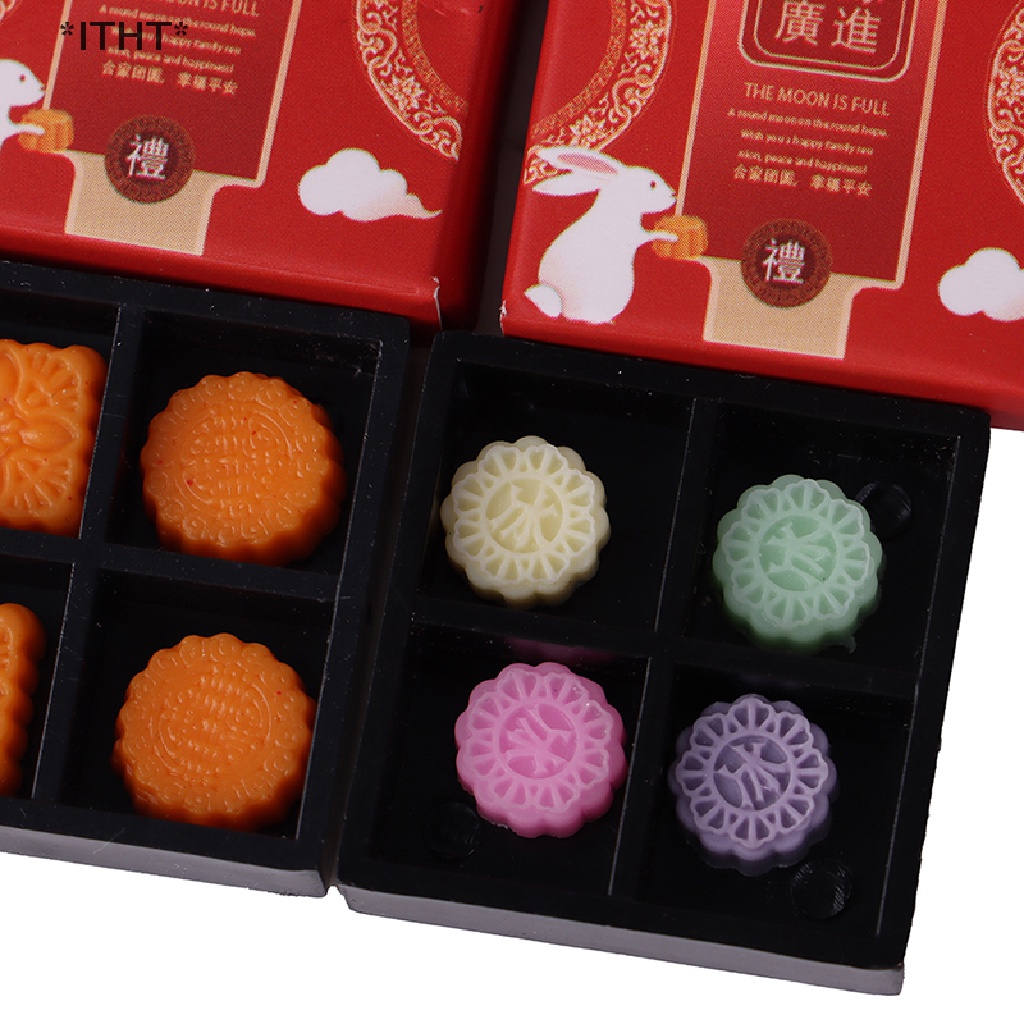 1 Bộ Bánh Trung Thu Bằng Nhựa Resin Tỉ Lệ 1 / 12 Trang Trí Nhà Búp Bê