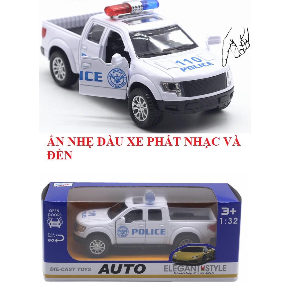 Xe ô tô cảnh sát bán tải mini có âm thanh xe bằng sắt đồ chơi trẻ em chạy cót