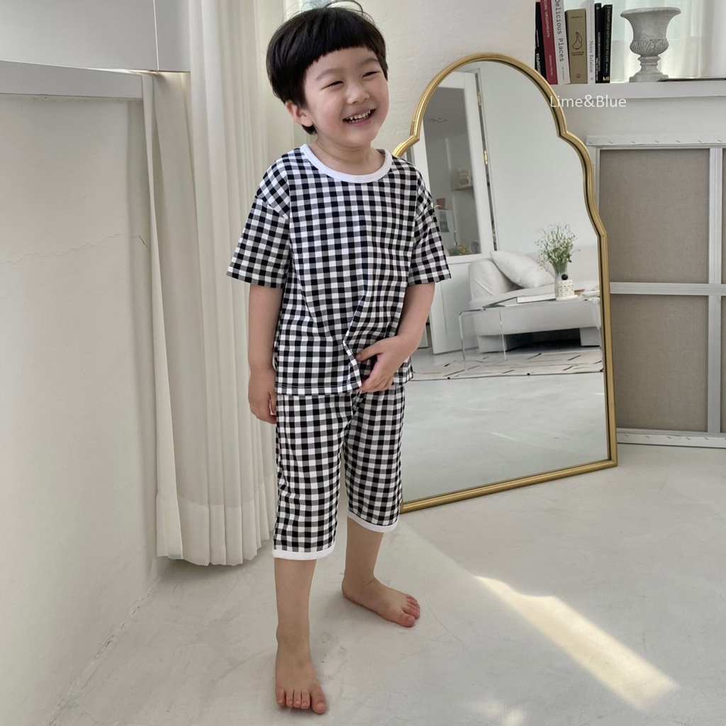 Lime&Blue Bộ đồ kẻ Check Check cho bé trai , bé gái