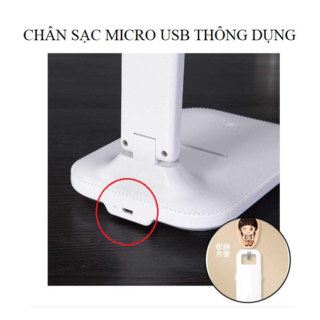 Đèn Học Để Bàn Chống Cận Thị Cảm Ứng Pin Sạc Có Giá Đỡ Điện Thoại Vân Giả Da Phong Cách Châu Âu
