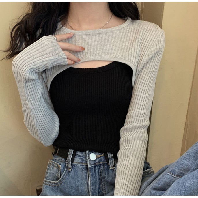 Áo kiểu tay dài croptop cao phong cách thời trang mùa hè ngọt ngào cho phái nữ 2021