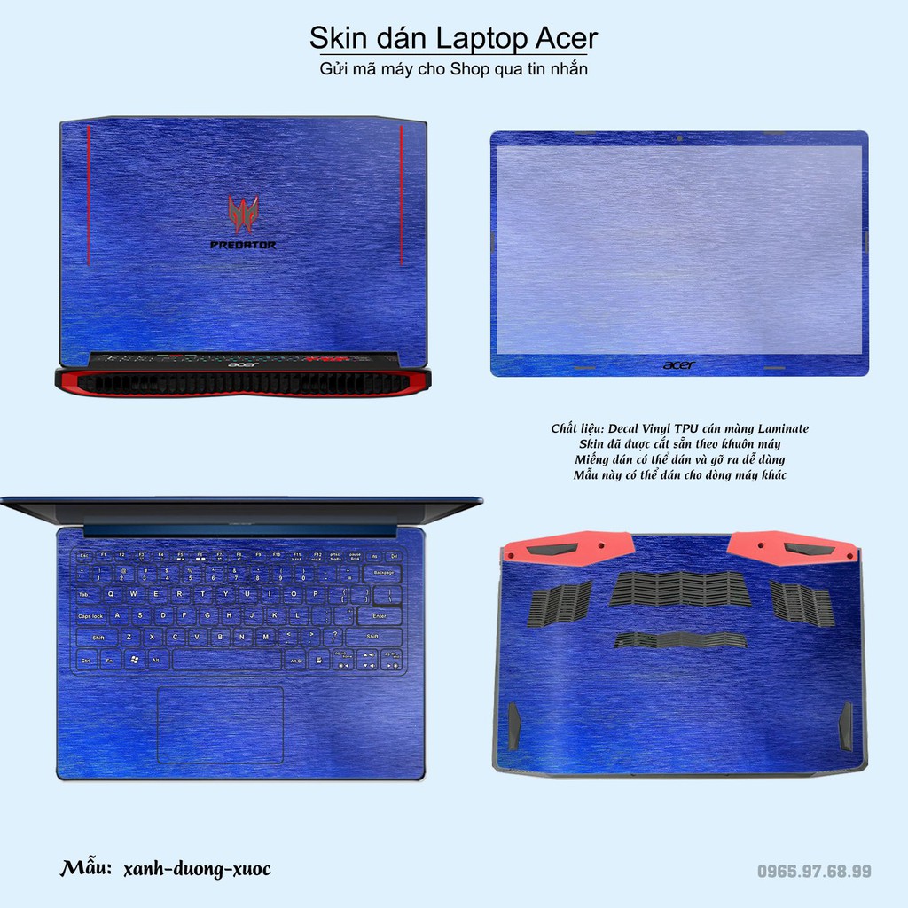 Skin dán Laptop Acer màu xanh dương xước (inbox mã máy cho Shop)