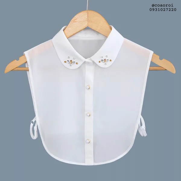 Cổ áo sơ mi rời đính đá vải voan xinh xắn - Mã CD15