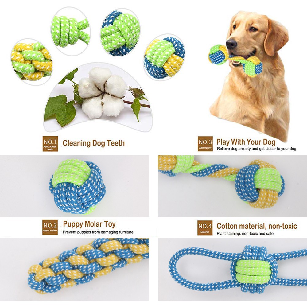 7 cái Đồ chơi cho chó gặm Đồ chơi dây bông bóng dễ thương cho chó Tương tác ngoài trời Răng sạch cho chó bóng dây Đồ chơi cho chó lớn nhỏ Đồ dùng cho thú cưng