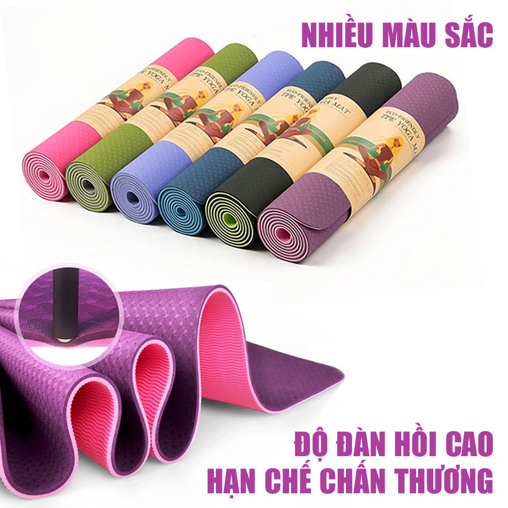 Thảm Tập Yoga, tập Gym Chất Liệu TPE 2 Lớp dày 6mm, Bám và Chống Trơn cực tốt