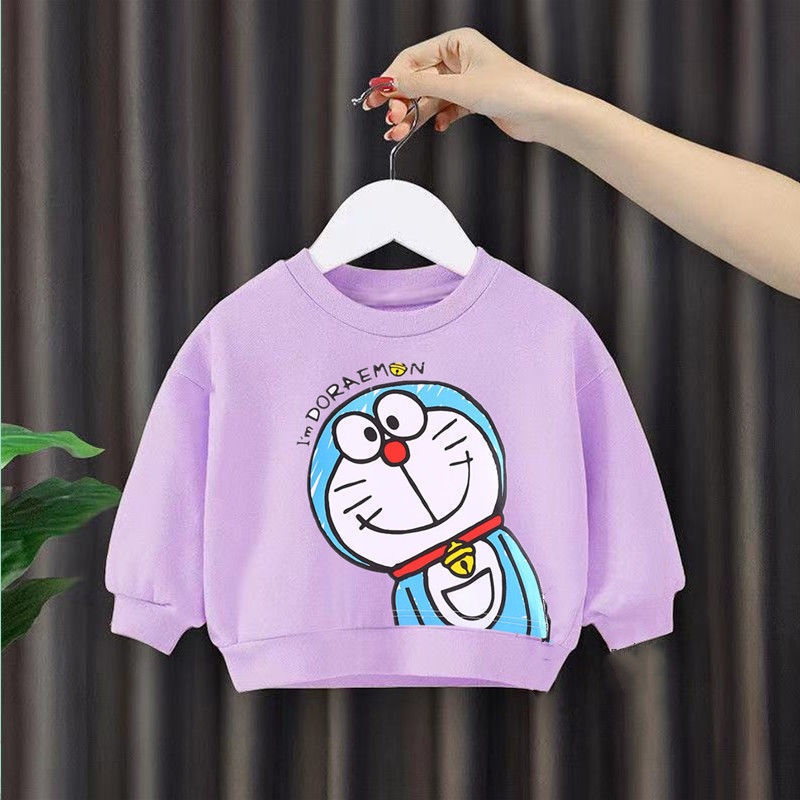 Áo Thun Cotton Mỏng Cổ Tròn Dài Tay In Hình Doraemon Thời Trang Đáng Yêu Dành Cho Trẻ 2022