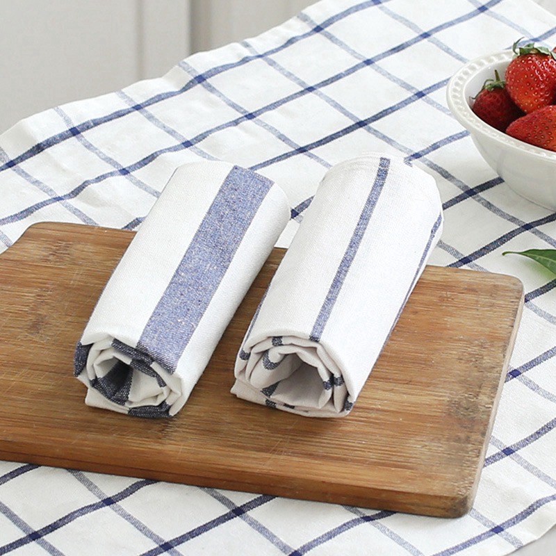 Khăn Bếp, Khăn Trải Bàn Vải Linen Kẻ Sọc Caro, Phong Cách Tối Giản Nhật Bản - almondconcept
