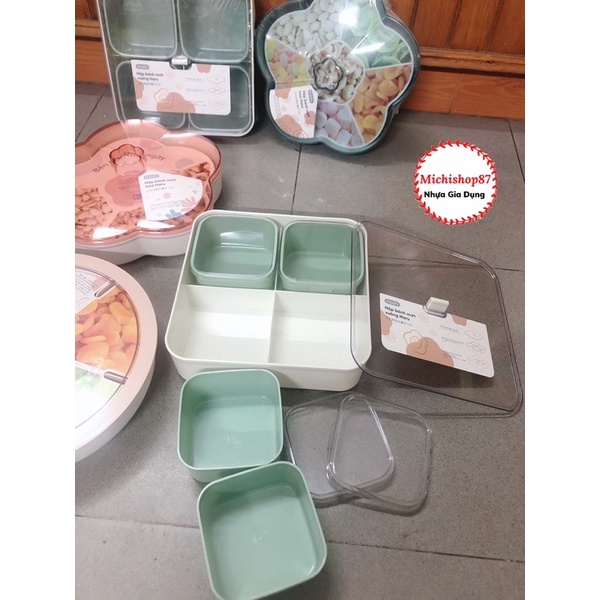 Hộp Đựng Mứt, Bánh Kẹo Tết, Khay Đựng Mứt Hình Bông Hoa/ Tròn/ Vuông Haru Inochi Cao Cấp