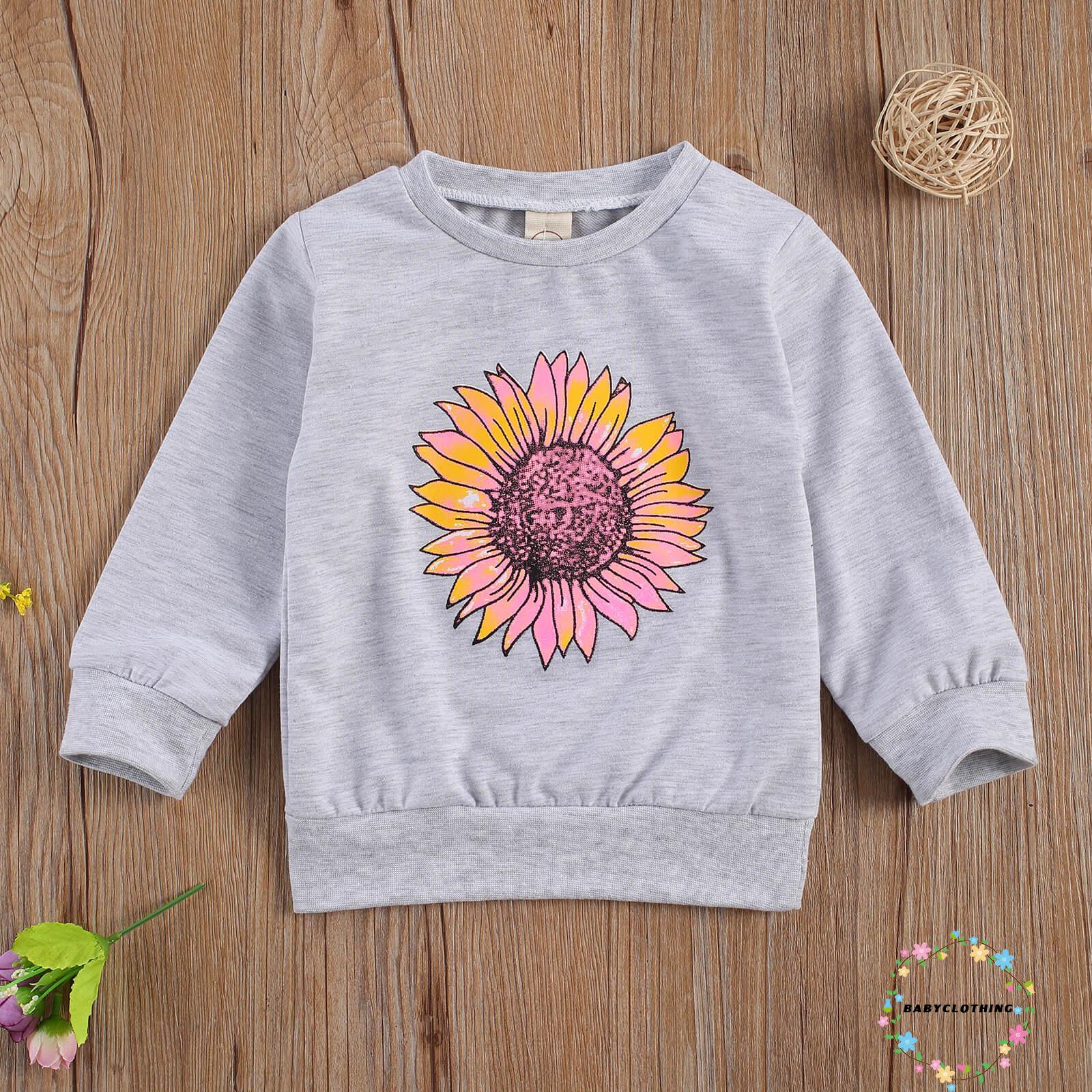 BBCQ-Kid Girl Floral Top, Fall Shirt, Round Neck Long-Sleeve Casual Elastic Cuff Hem Windproof Warm Blouse