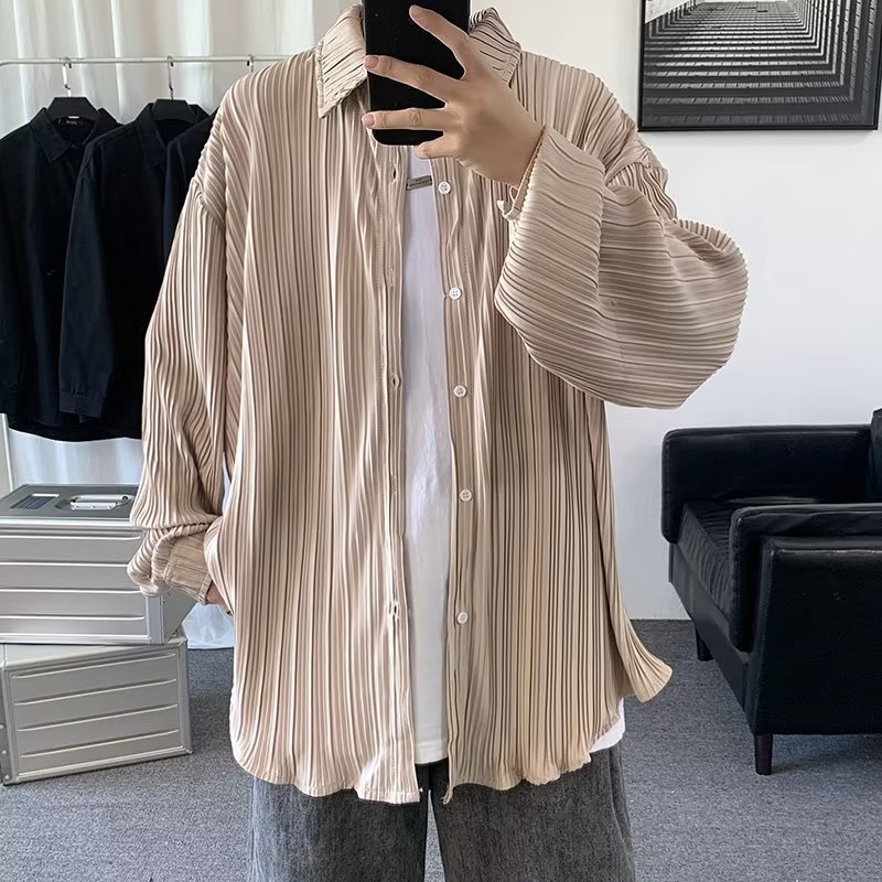 Áo Sơ Mi Dài Tay Dáng Rộng Hoa Văn Kẻ Sọc Trẻ Trung Thời Trang Hàn Quốc Dành Cho Nam