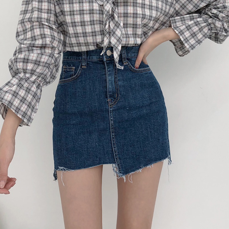 Chân Váy Denim Lưng Cao Thiết Kế Độc Đáo Thời Trang Mùa Hè Cho Nữ