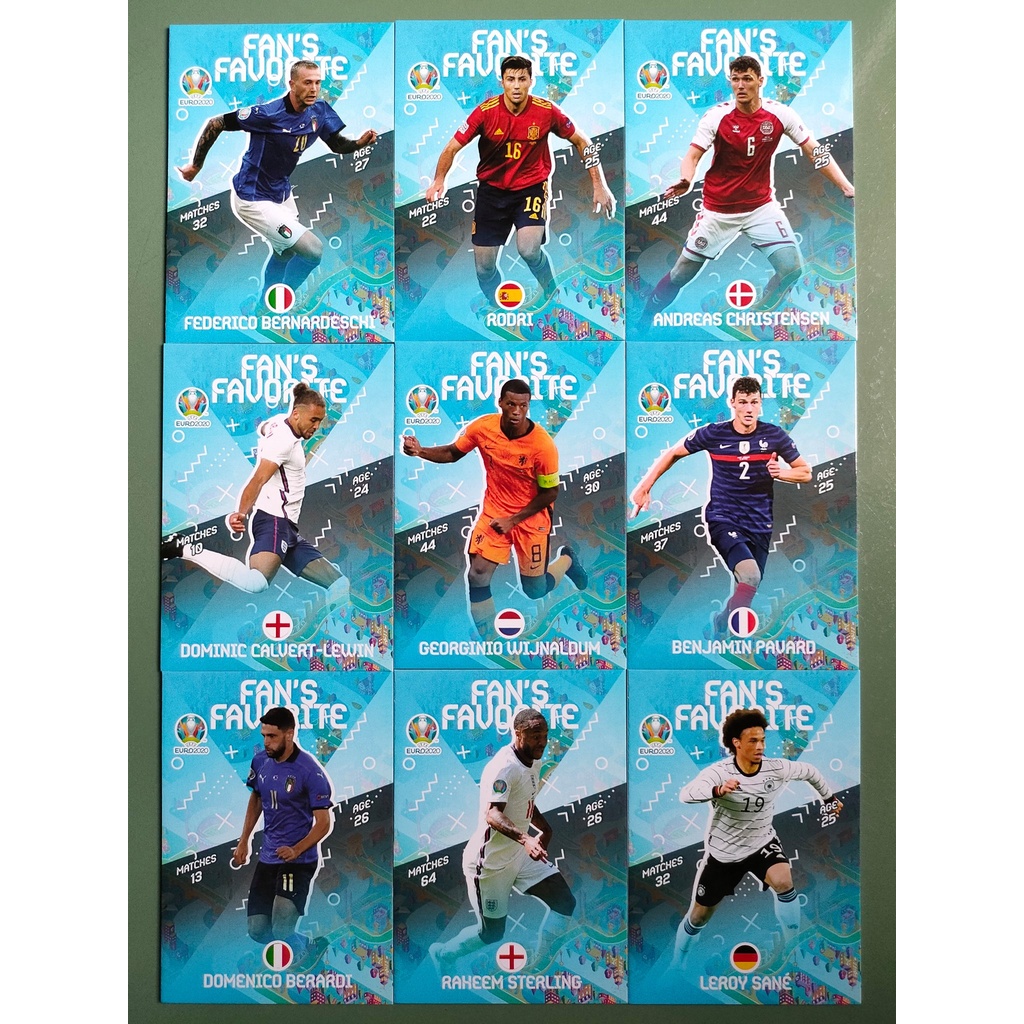 Thẻ Cầu Thủ Bóng Đá SKY Card Euro 20 FF | Sterling Bernardeschi Wijnaldum Pavard Rodri Lewin Sane Berardi Christensen