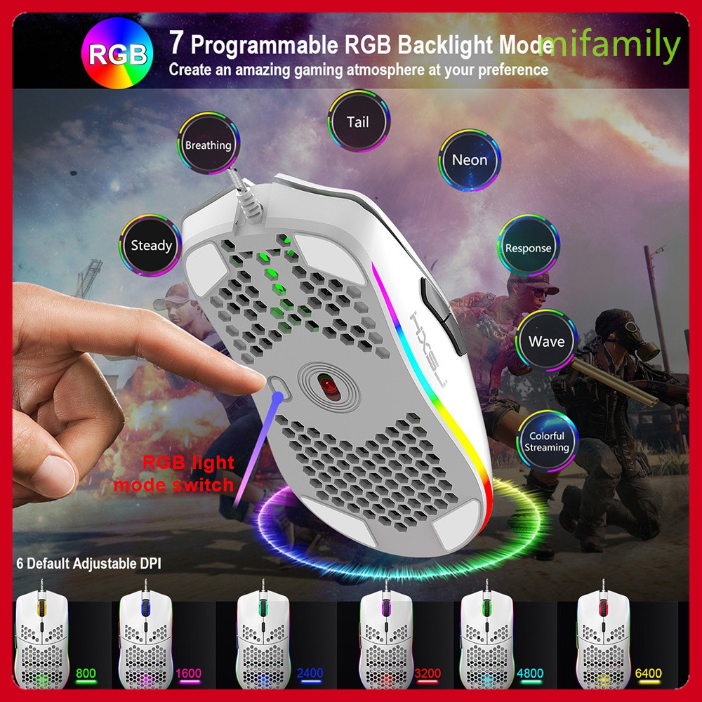 Chuột Gaming Hxsj J900 Có Dây Usb Rgb Và Đèn Led Dpi Màu Trắng Có Thể Điều Chỉnh