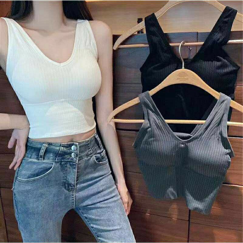 Áo bra tăm cổ chữ V, áo dáng dàng croptop