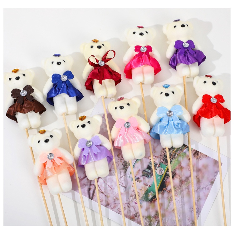 Bộ 10 Gấu Bông Hoạt Hình Đính Hoa Và Gấu Bông Trang Trí Tiệc Cưới