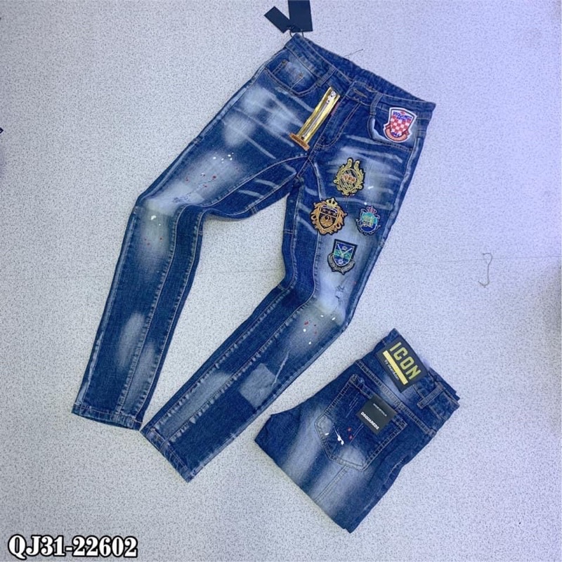 Quần bò dài nam thêu mác logo khoá vàng cực đỉnh