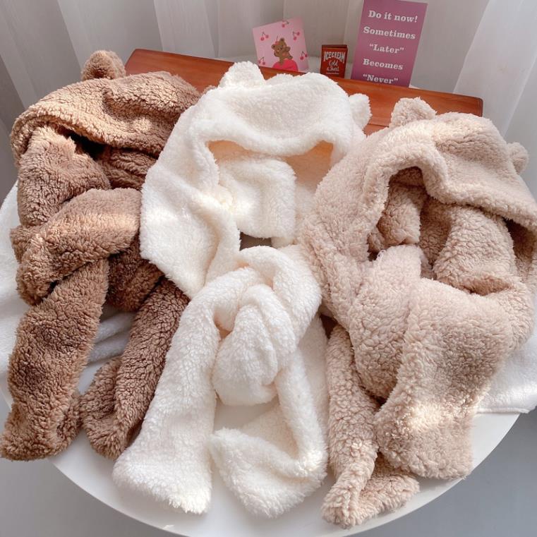 Mũ lông tai gấu kèm khăn quàng cổ và găng tay phong cách ulzzang Hàn Quốc mùa đông ấm áp Shop Gió
