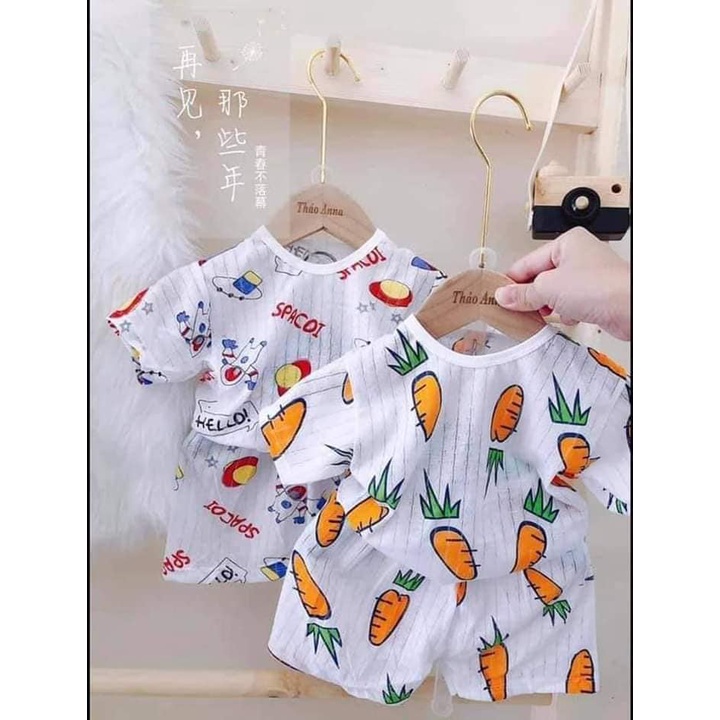 Bộ cotton Giấy Cộc Tay Cài Vai Cho Bé Sơ Sinh Đến 14 kí, giao mẫu ngẫu nhiên theo giới tính