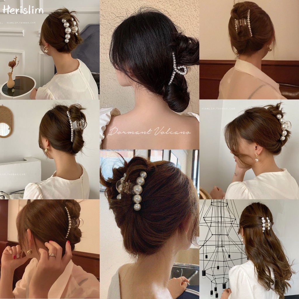 Kẹp Tóc Đuôi Ngựa Bằng Nhựa Acrylic Đính Ngọc Trai Thời Trang Hàn Quốc Cho Nữ