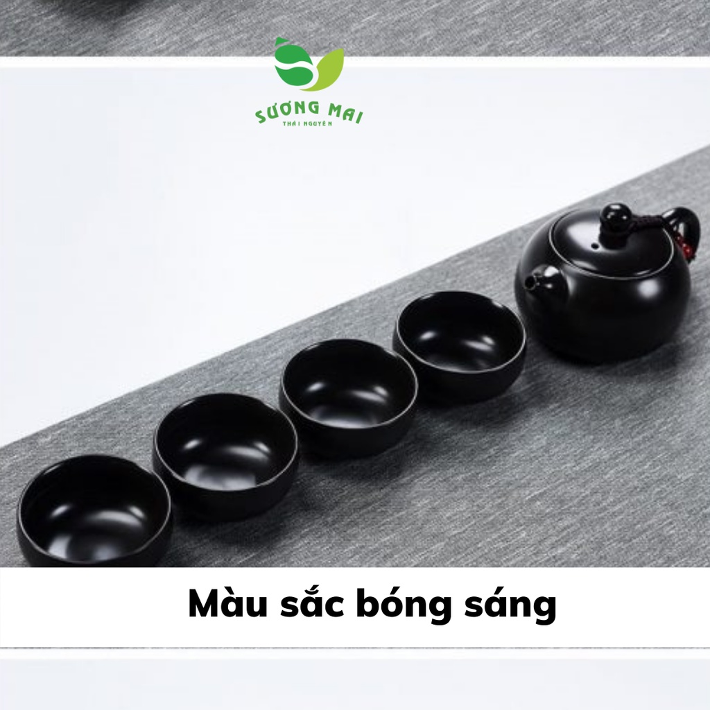 Bộ Ấm Trà Sứ 5 Món SƯƠNG MAI Đen Trắng Xanh - Bảo Hành 30 Ngày - SM00005