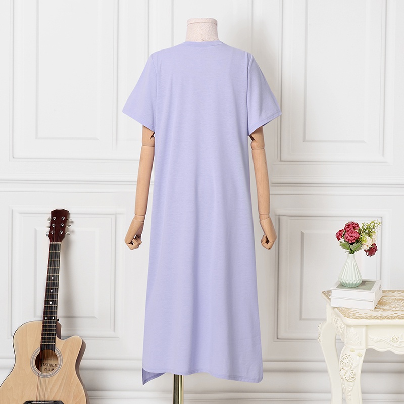 ZANZEA Áo Thun Nữ Tay Ngắn Cổ Tròn Xẻ Tà Thời Trang