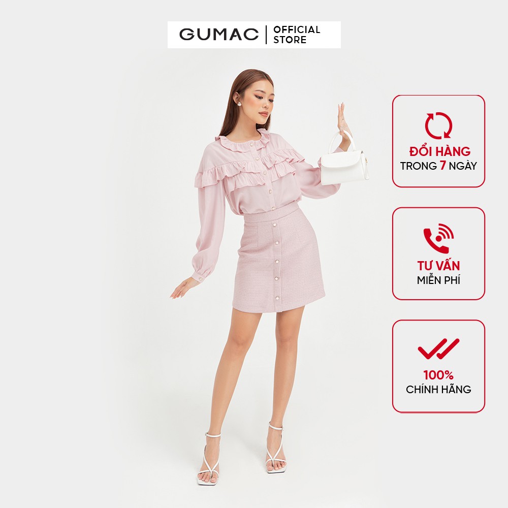 Chân váy nữ gấm nẹp giả GUMAC đủ màu, đồ công sở thanh lịch VB408 | BigBuy360 - bigbuy360.vn