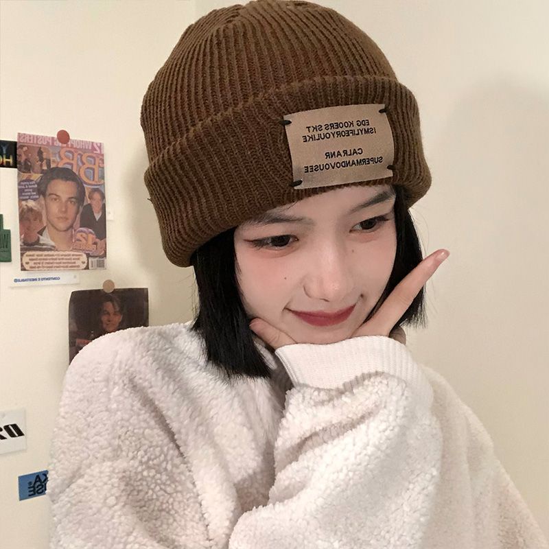 Versatile Patch Knitted Wool Hat Warm Pullover Knitted Hat