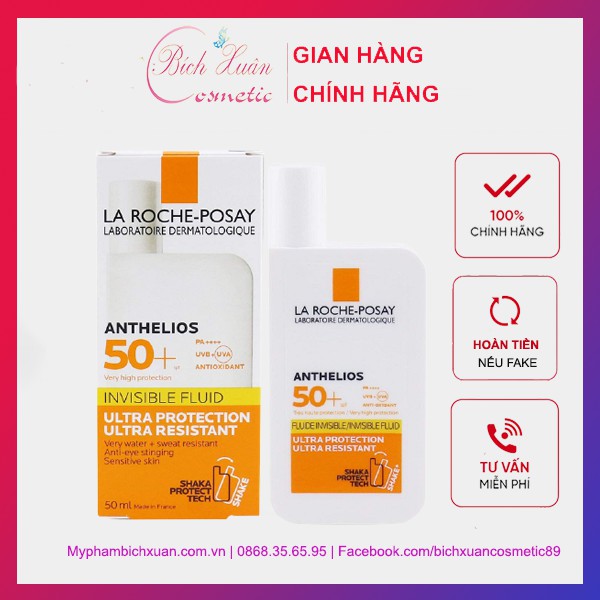 Kem Chống Nắng Dạng Sữa Lỏng Không Nhờn Rít La RochePosay Anthelios Invisible Fluid 50ml