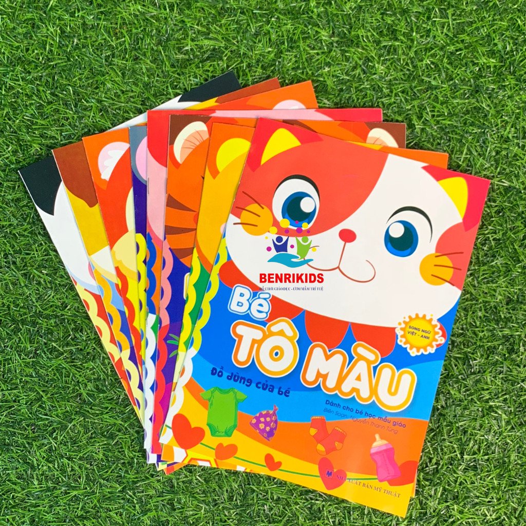 Bộ 8C Tranh Tô Màu Tập Làm Họa Sĩ Nhí Nhiều Chủ Đề Song Ngữ Anh Việt Kèm Túi Đựng Tiện Lợi