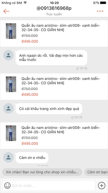 Quần âu nam ARISTINO co giãn nhẹ - slim-atr009s7- xanh biển còn 35