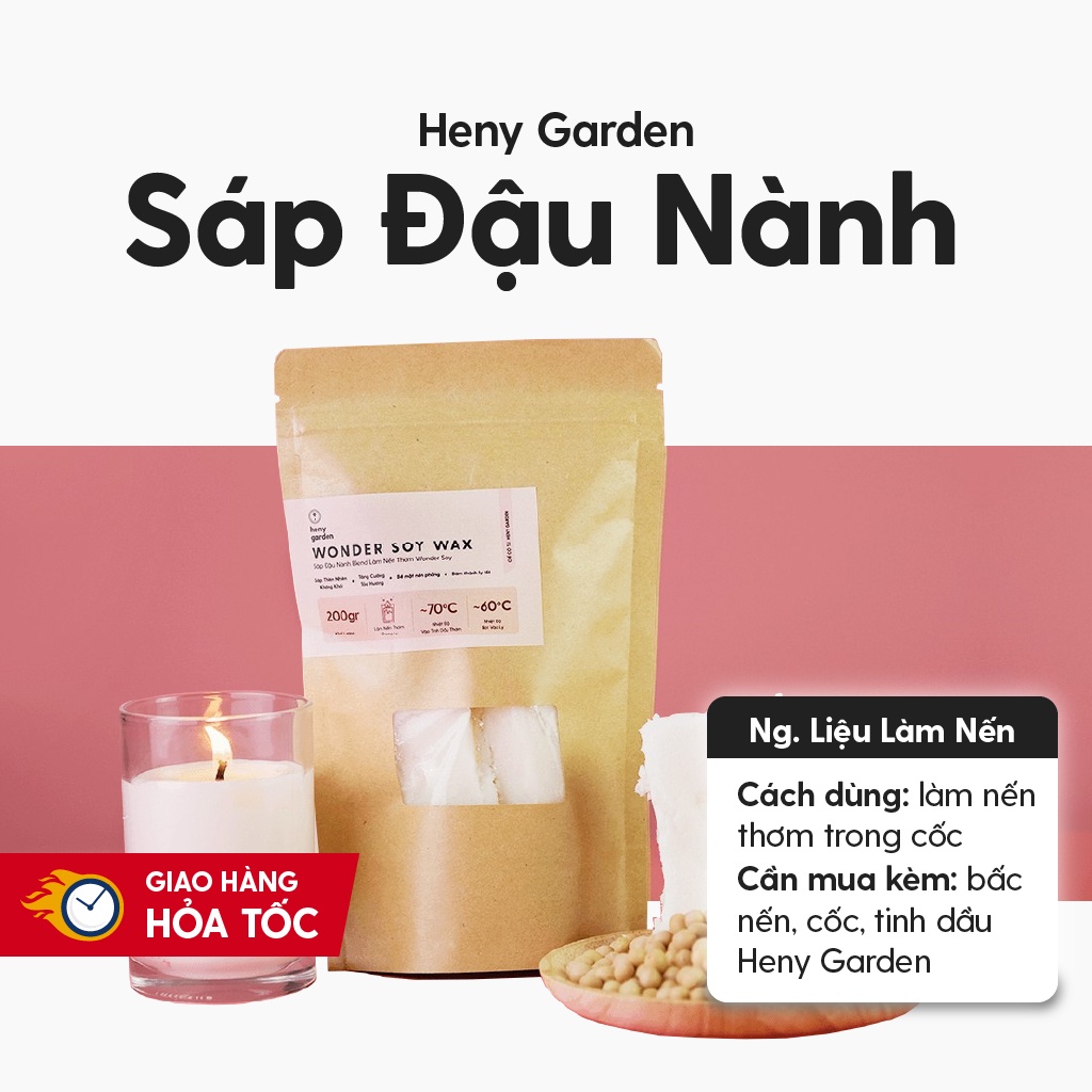 Sáp Đậu Nành Làm Nến (Soy Wax) - Tặng Tinh Dầu Mẫu Thử – Nguyên Liệu Làm Nến Thơm Cao Cấp Heny Garden