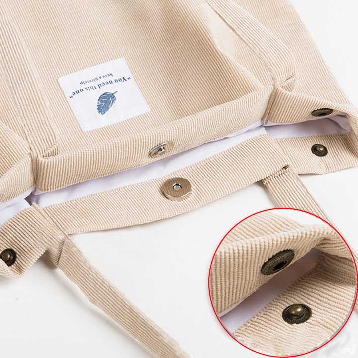 Túi tote vải canvas có khóa phong cách Hàn Quốc